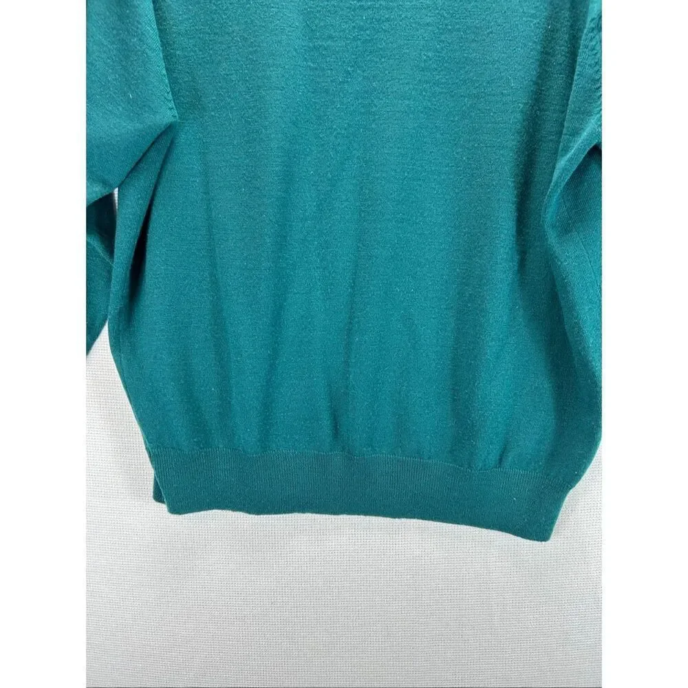 Lands’ End Men’s 100% Merino Wool Mock Neck Sweater Green Holiday L 42-44